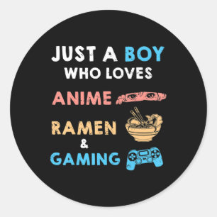 Adesivo Redondo Apenas Um Menino Que Ama Anime Ramen E Jogo Divert
