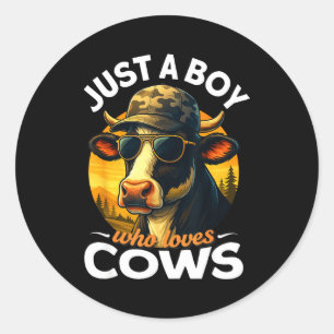 Adesivo Redondo Apenas um menino que ama vacas crianças fazendeira