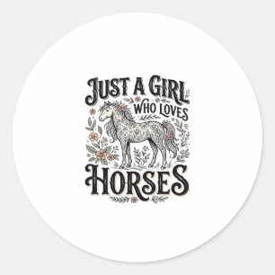 Adesivo Redondo Apenas uma garota que ama cavalos design floral vi