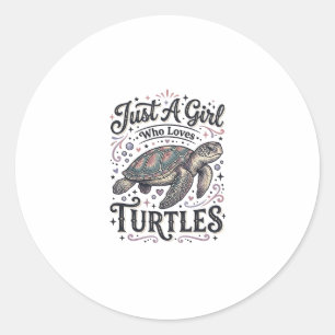 Adesivo Redondo Apenas Uma Garota Que Ama Tartarugas Camisa Vintag