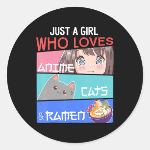 Adesivo Redondo Apenas Uma Menina Que Ama Anime Gata Ramen Por Kaw
