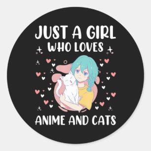 Adesivo Redondo Apenas Uma Menina Que Ama Animes E Gata Crianças B