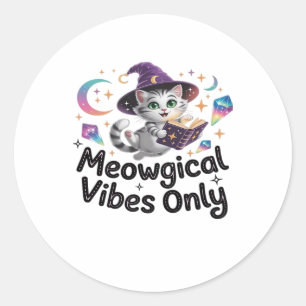 Adesivo Redondo Apenas Vibrações Meowgicas, Gato Bruxinha Kawaii F