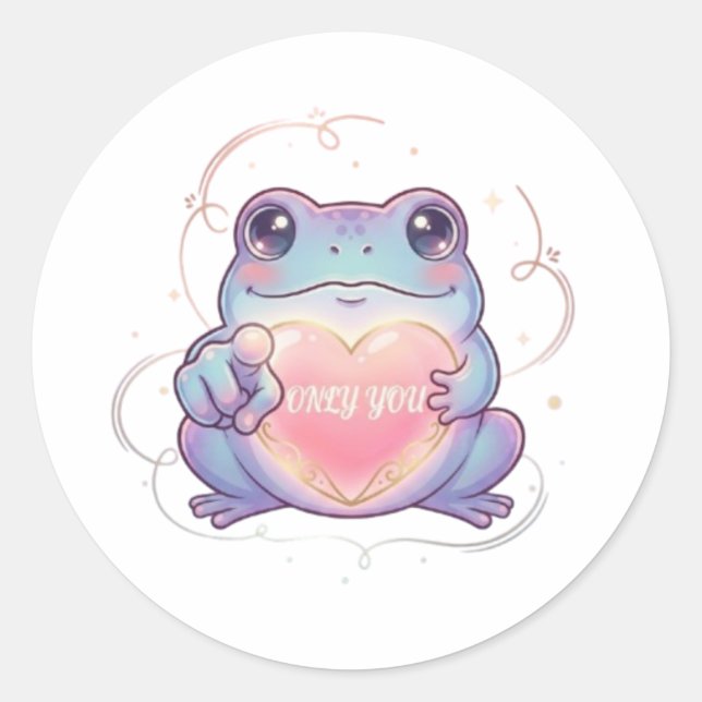 Adesivo Redondo Apenas Você Sticker de Sapo Fofo Sapo Coração Bril (Frente)