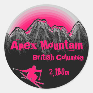 Adesivo Redondo Apex Mountain British Columbia — vinhetas rosa de 