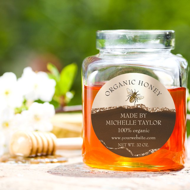 Adesivo Redondo Apiarista Apiarista Abelhas Abelhas Honeycomb (gold and brown honey label)
