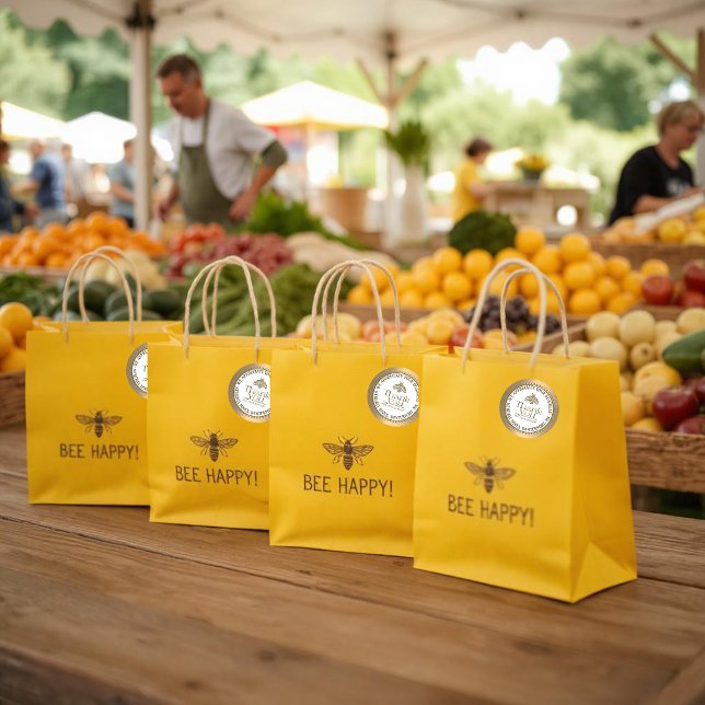 ADESIVO REDONDO APIARY 3D DOURADO HONEY BEER LOGO BUSINESS OBRIGAD (Criador carregado)