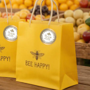 ADESIVO REDONDO APIARY 3D DOURADO HONEY BEER LOGO BUSINESS OBRIGAD