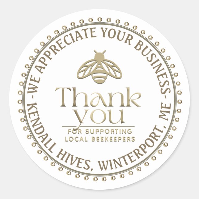 ADESIVO REDONDO APIARY 3D DOURADO HONEY BEER LOGO BUSINESS OBRIGAD (Frente)