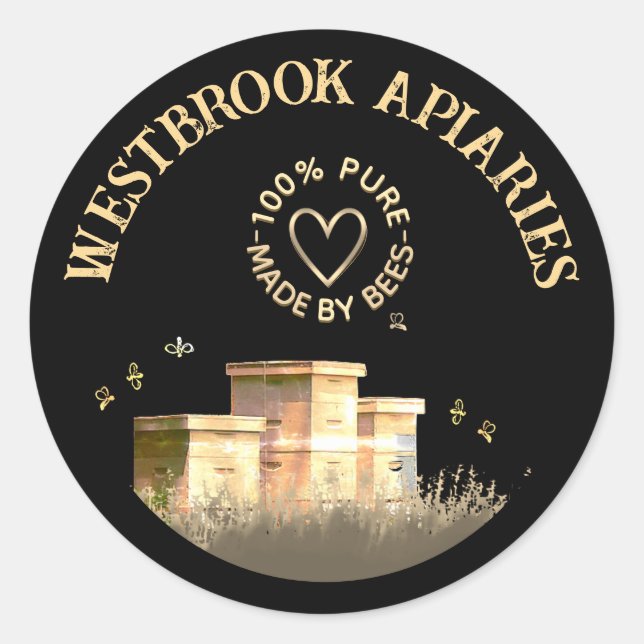 Adesivo Redondo Apiary Beekeeper's Label Beehives Black (Frente)