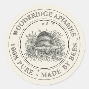 Adesivo Redondo Apicultor Vintage Skep Produto Mel Rótulo de Marfi