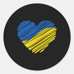 Adesivo Redondo Apoie a Bandeira Ucraniana do Coração da Ucrânia