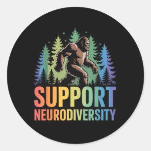Adesivo Redondo Apoie a Neurodiversidade Divertido Pé Grande Autis