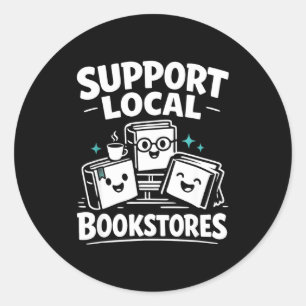 Adesivo Redondo Apoie as livrarias locais livros de desenhos kawai