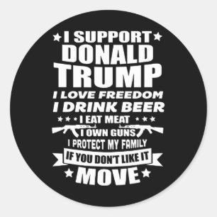 Adesivo Redondo Apoie Donald Trump I Love Freedom I Beer Beer Beer