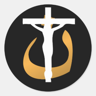 Adesivo Redondo Apoiem os cristãos! Crucifix - Símbolo "Nuun"