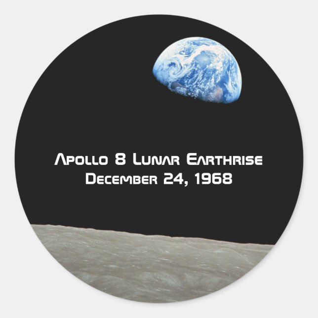 Adesivo Redondo Apollo 8, 50º aniversário da Terra Lunar (Frente)