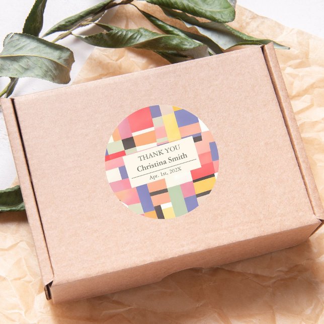 Adesivo Redondo Aposentação de Bloco de Cores Vívido Moderno em Cu (Modern Cute Vivid Color Block Retirement Thank You Classic Round Sticker)