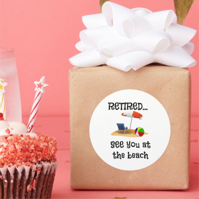 Adesivo Redondo Aposentado... Vejo-te na praia (Festa)