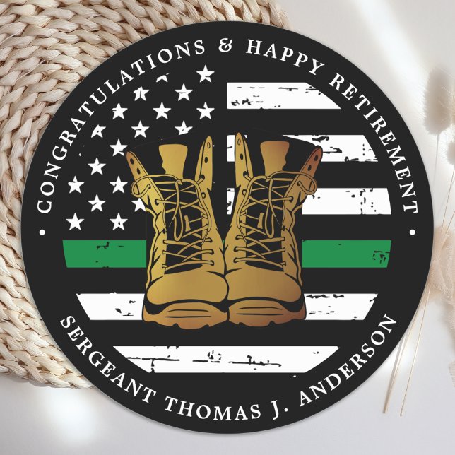 Adesivo Redondo Aposentadoria Soldado de Bandeira Verde Fino Milit (Criador carregado)