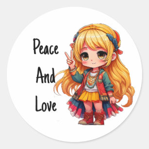 Adesivo Redondo Aposta de paz e amor - Arte de Chibi