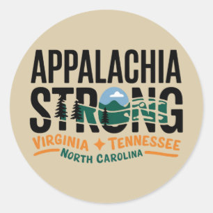 Adesivo Redondo Appalachia Strong Mountain Outdoors Caminhando NC