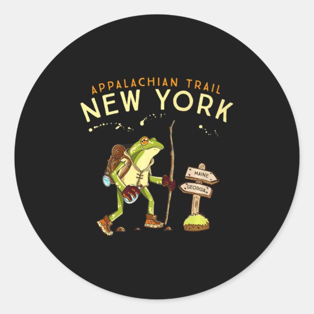 Adesivo Redondo Appalachian Trail New York Hiking Frog _1  (Frente)