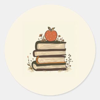 Adesivo Redondo Apple Book Stack Round Sticker