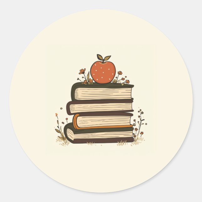 Adesivo Redondo Apple Book Stack Round Sticker (Frente)