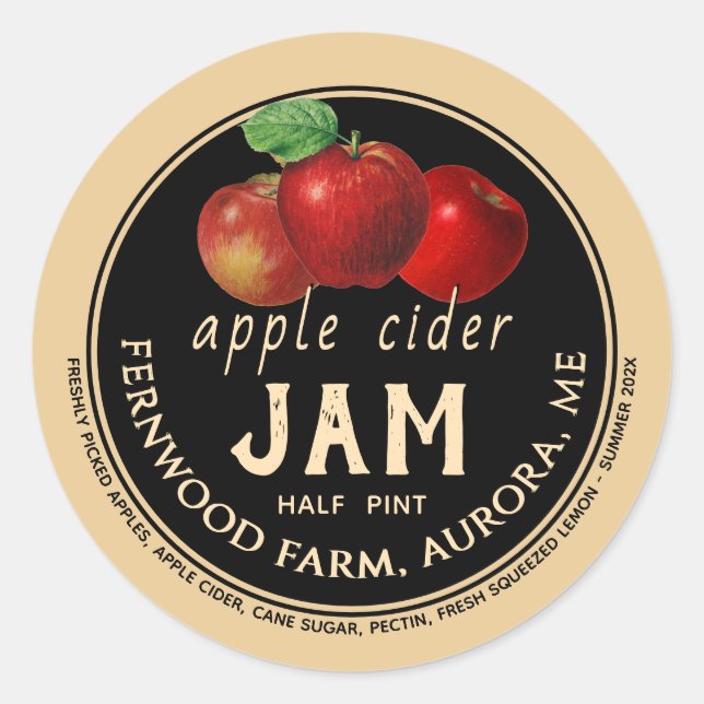 Adesivo Redondo Apple Cider Jam Molly Label Kraft Homemade (Frente)