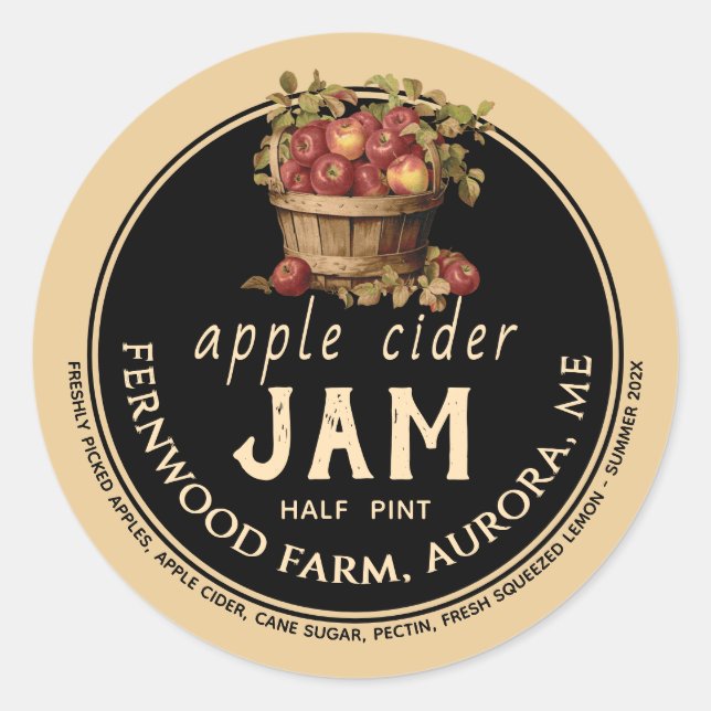 Adesivo Redondo Apple Cider Jam Molly Label Kraft Homemade (Frente)