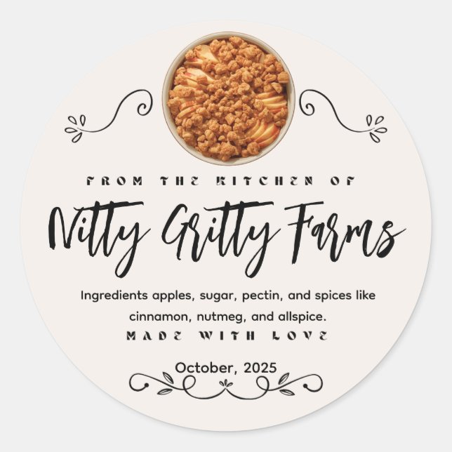 Adesivo Redondo Apple Crisp Jam preserve Canning Custom Label (Eti (Frente)