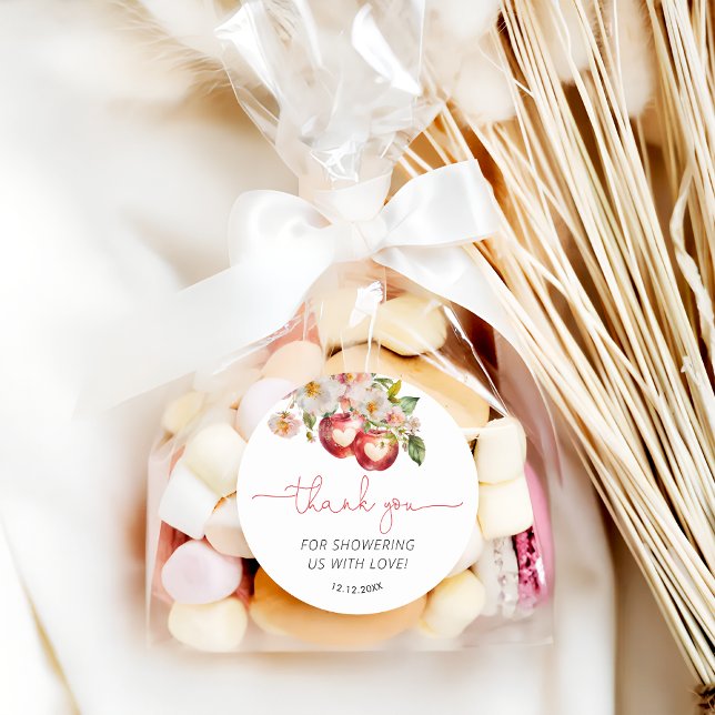 Adesivo Redondo Apple do nosso Chá de fraldas visual Obrigado (Criador carregado)