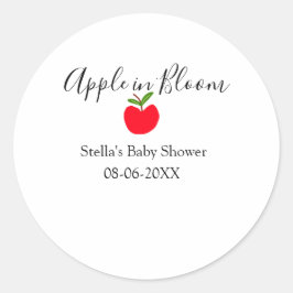 Adesivo Redondo Apple in bloom baby shower red apple name date 