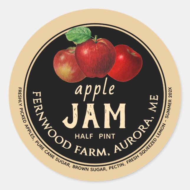 Adesivo Redondo Apple Jam Sauce Jelly Label Kraft Homemade (Frente)