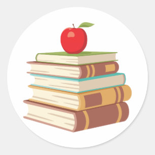 Adesivo Redondo Apple & livros vermelhos