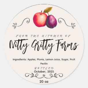 Adesivo Redondo Apple Plum Jam Jelly preserve rótulo de latência p