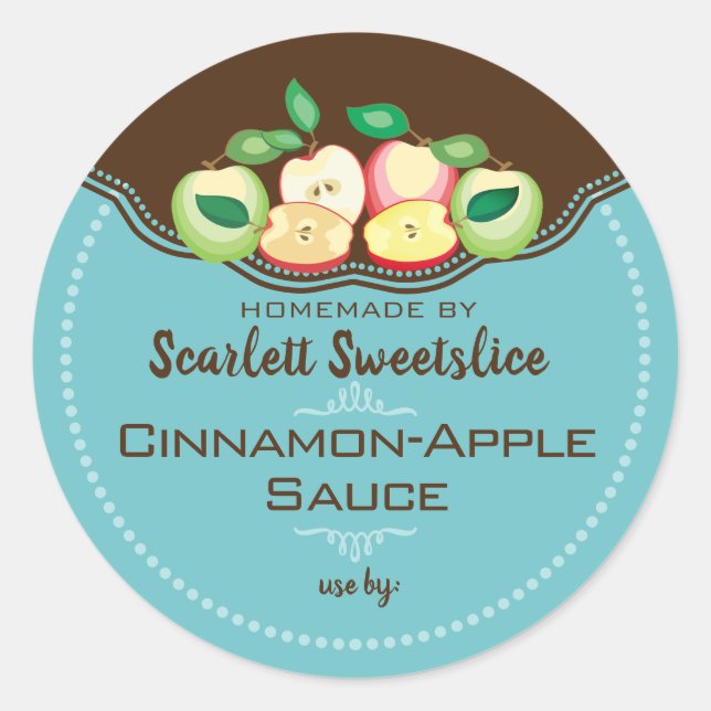 Adesivo Redondo Apples applesauce pie filling fruit canning labels (Frente)