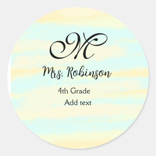 Adesivo Redondo apreciação do professor de aquarela azul simples (Frente)