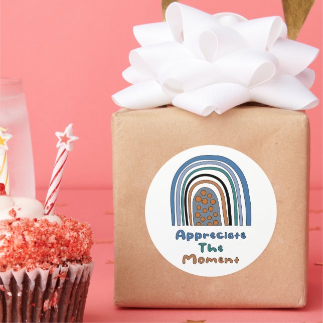 Adesivo Redondo Aprecie o momento motivacional do arco-íris (Festa)