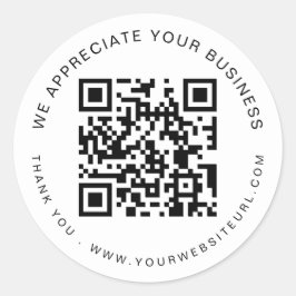 Adesivo Redondo Aprecie seu código de QR comercial Obrigado Nome