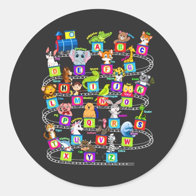 Adesivo Redondo Aprendizagem de animais alfabéticos (Frente)