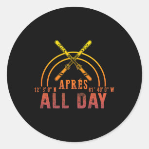 Adesivo Redondo Après All Day Snowboard Retro Par de Esqui de inve