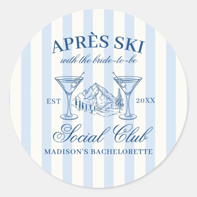 Adesivo Redondo Apres Ski Blue Striped Bachelorette (Frente)