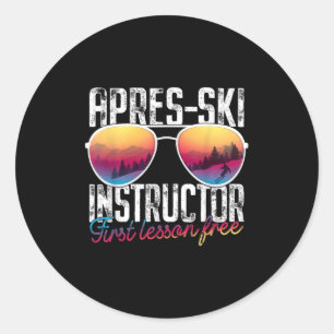 Adesivo Redondo Apres Ski Instrutor First Lesson Free Lesson Skiin