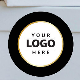 Adesivo Redondo Apresentação do logotipo Dourado preto branco mode