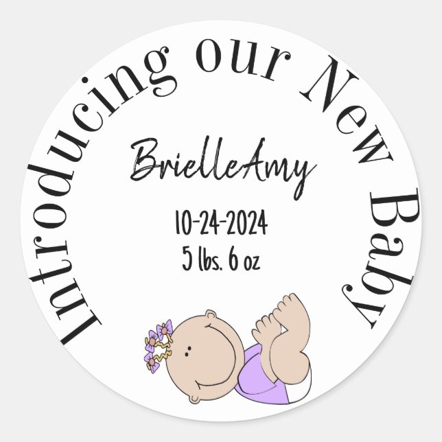 Adesivo Redondo Apresentando nosso selo da New Baby Girl (Frente)