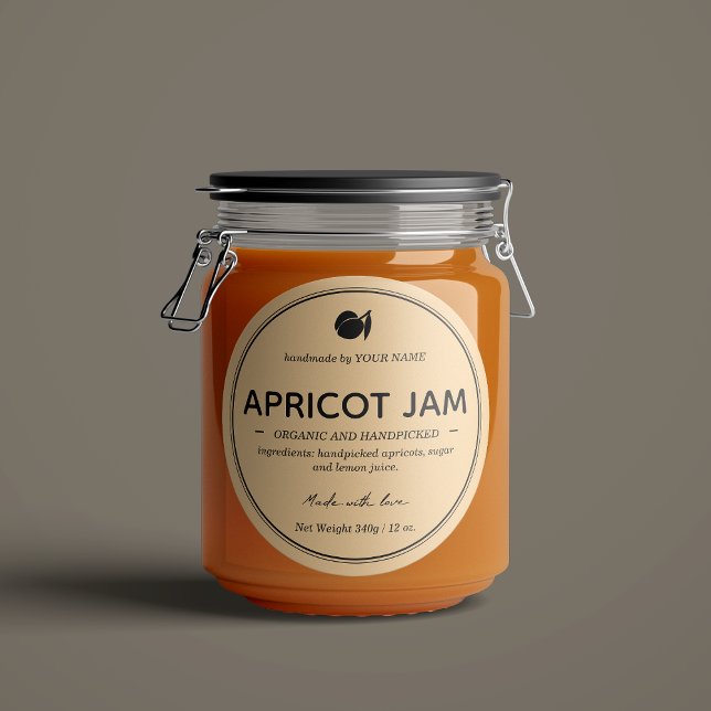 Adesivo Redondo Apricot Jam Label Packaging Design (Criador carregado)
