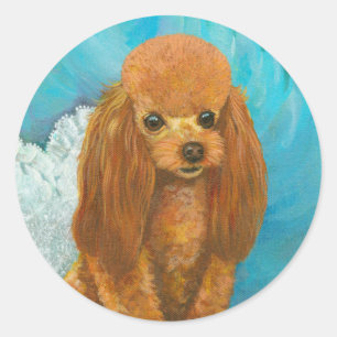 Adesivo Redondo Apricot Red Poodle Puppy & Ball Stickers