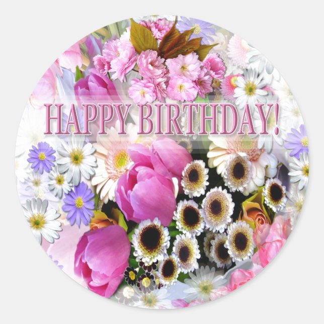 Adesivo Redondo April Bouquet Birthday Classic Round Sticker (Frente)